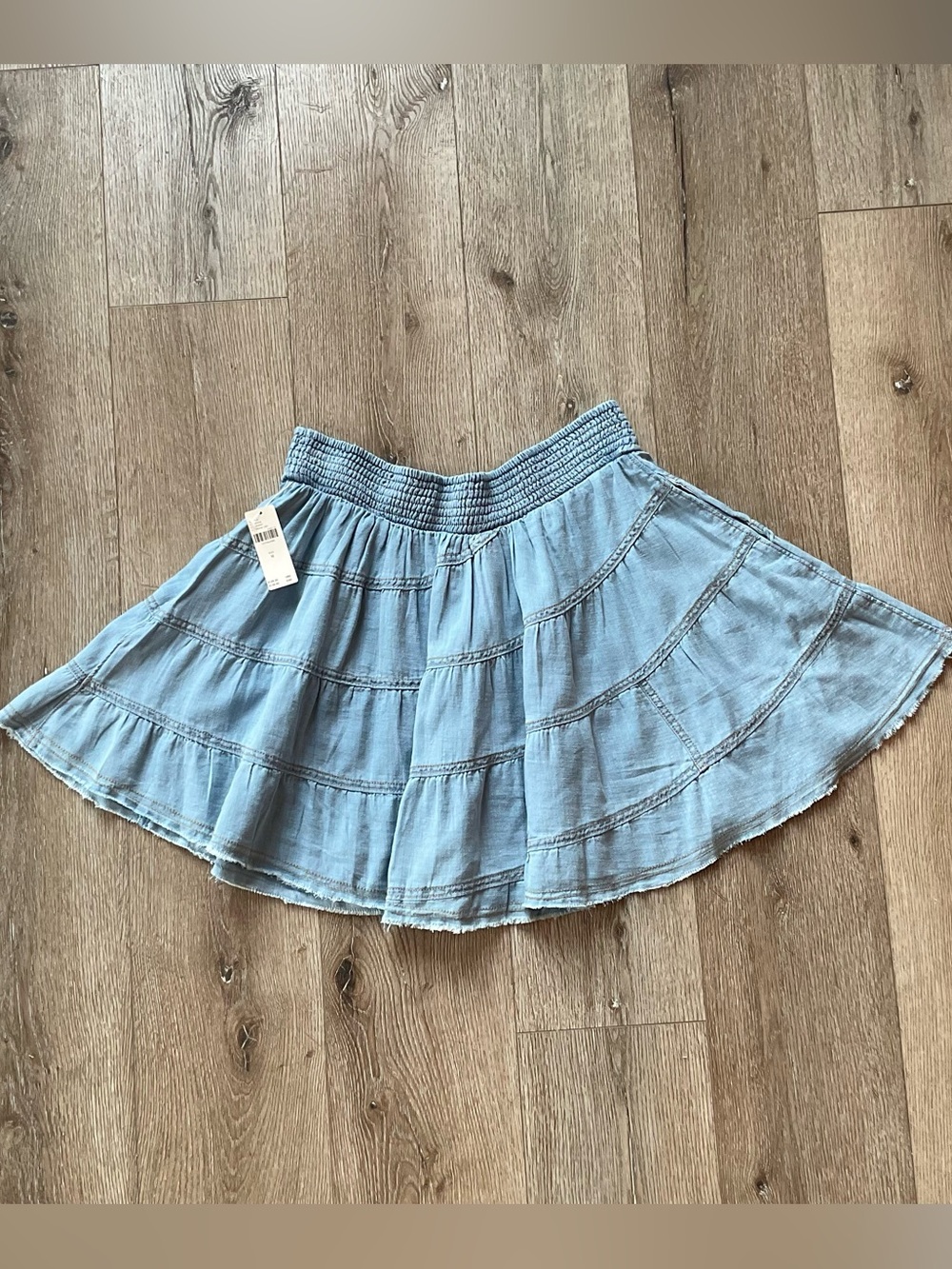 Anthropologie Pilcro Reese Smocked Light Blue Tiered Mini Skirt Size Medium NWT - Picture 6 of 15